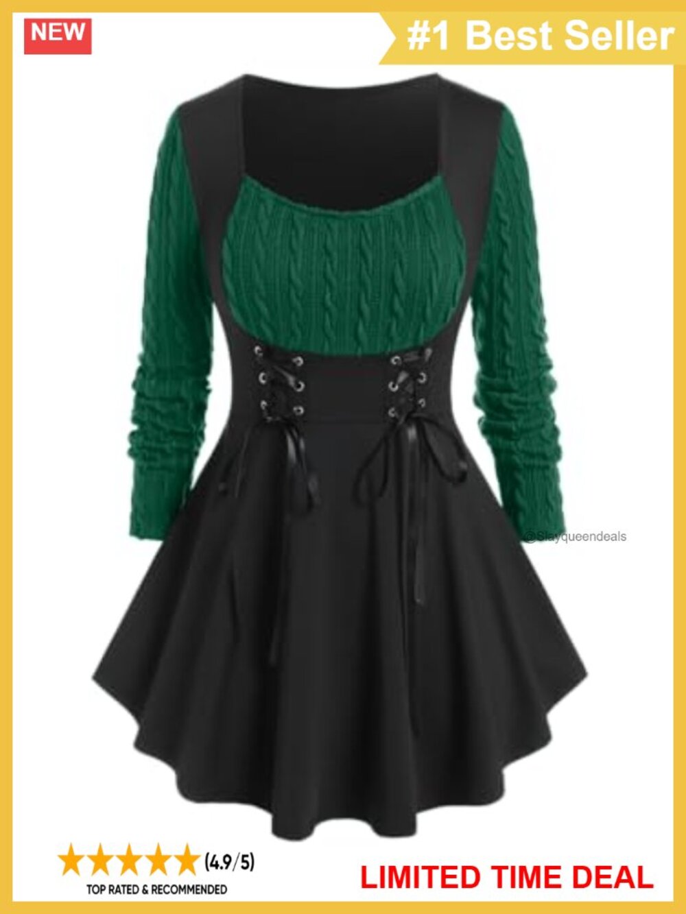 Plus Size Goth Cable Knit Tunic Top Long Sleeve V Neck Loose Blouse
